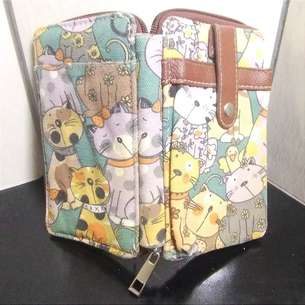Unionbay Canvas Cat Print Zip Around Wallet Phone Case Multicolor Kawaii UA0317